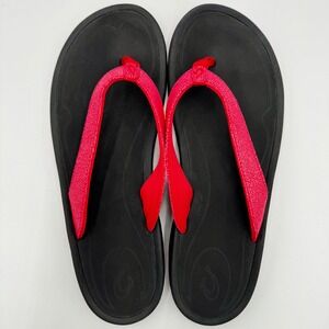 OluKai Kulapa Kai Flip Flop Thong Sandals Beach Womens 10 Black Red Summer
